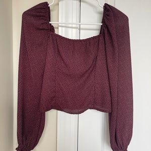 Abercrombie & Fitch Long Sleeve Smocked Puff Sleeve Top - Maroon w/ dots - XS